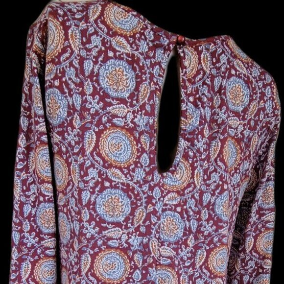 Three Pink Hearts Dress Small Shift Paisley Flowy keyhole Stretchy midi SOFT EUC - Picture 3 of 11